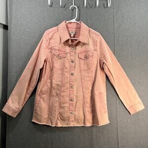 LOGO by Lori Goldstein Jeans Jacket Womens Size 12 Orange color with Frayed Hem